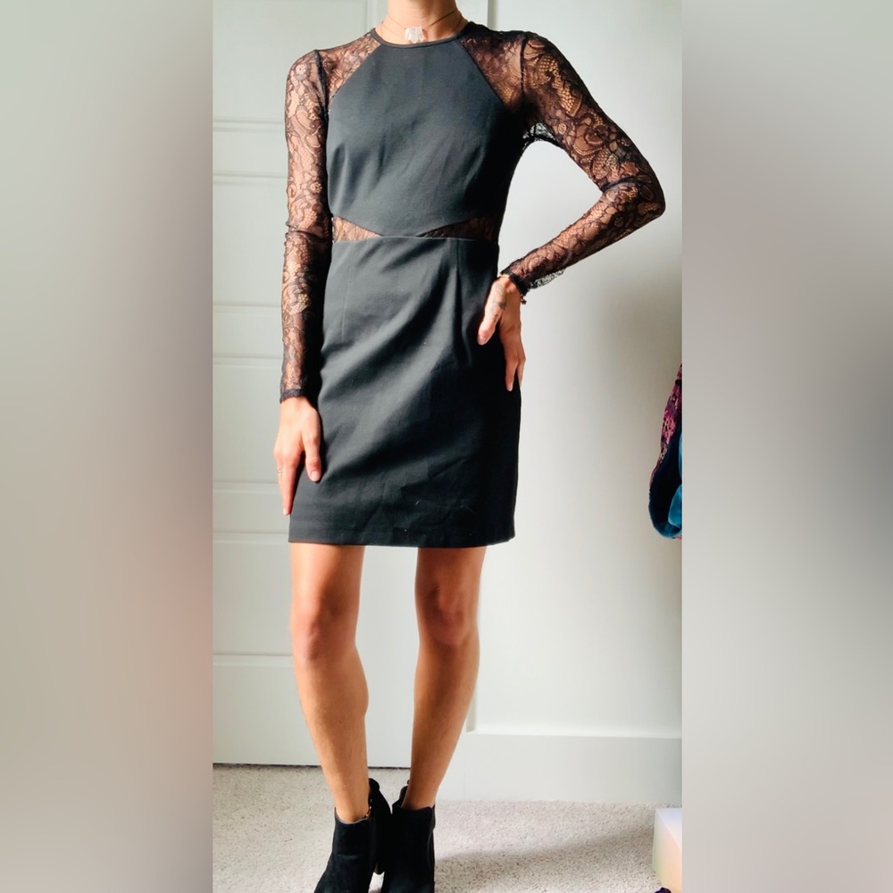 BCBGeneration Black Lace Long Sleeve ~ mini s2 - Picture 2 of 3